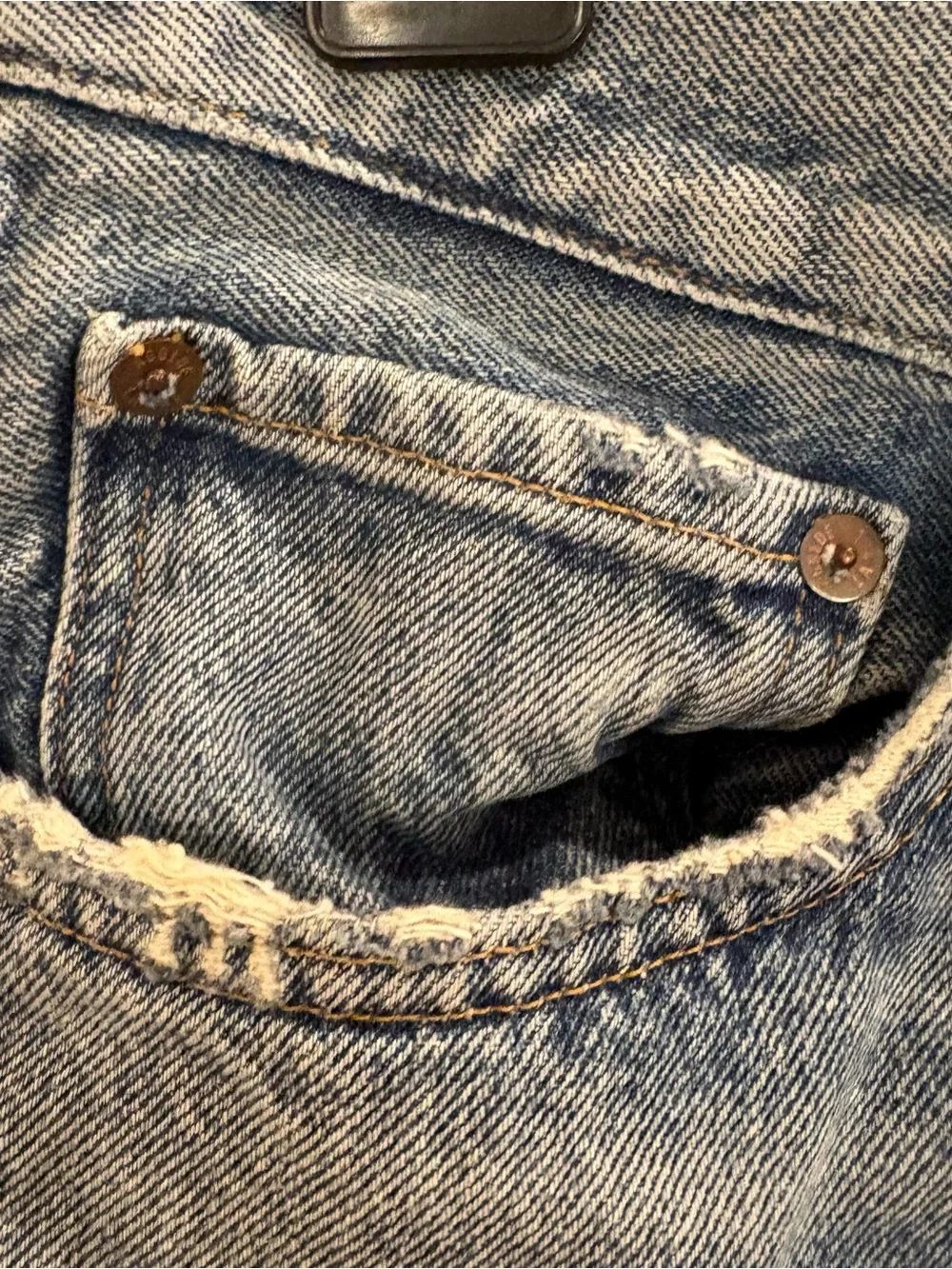 Agolde Parker Long Distressed Blue Denim Shorts Made from Organic Cotton